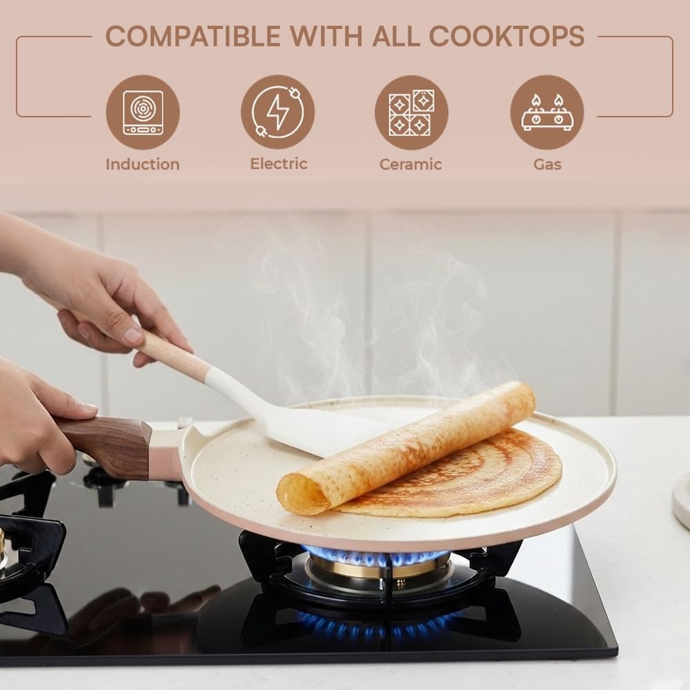Vinod Ceravit Ceramic Non Stick Dosa Tawa Gas Induction Metal Spoon Safe