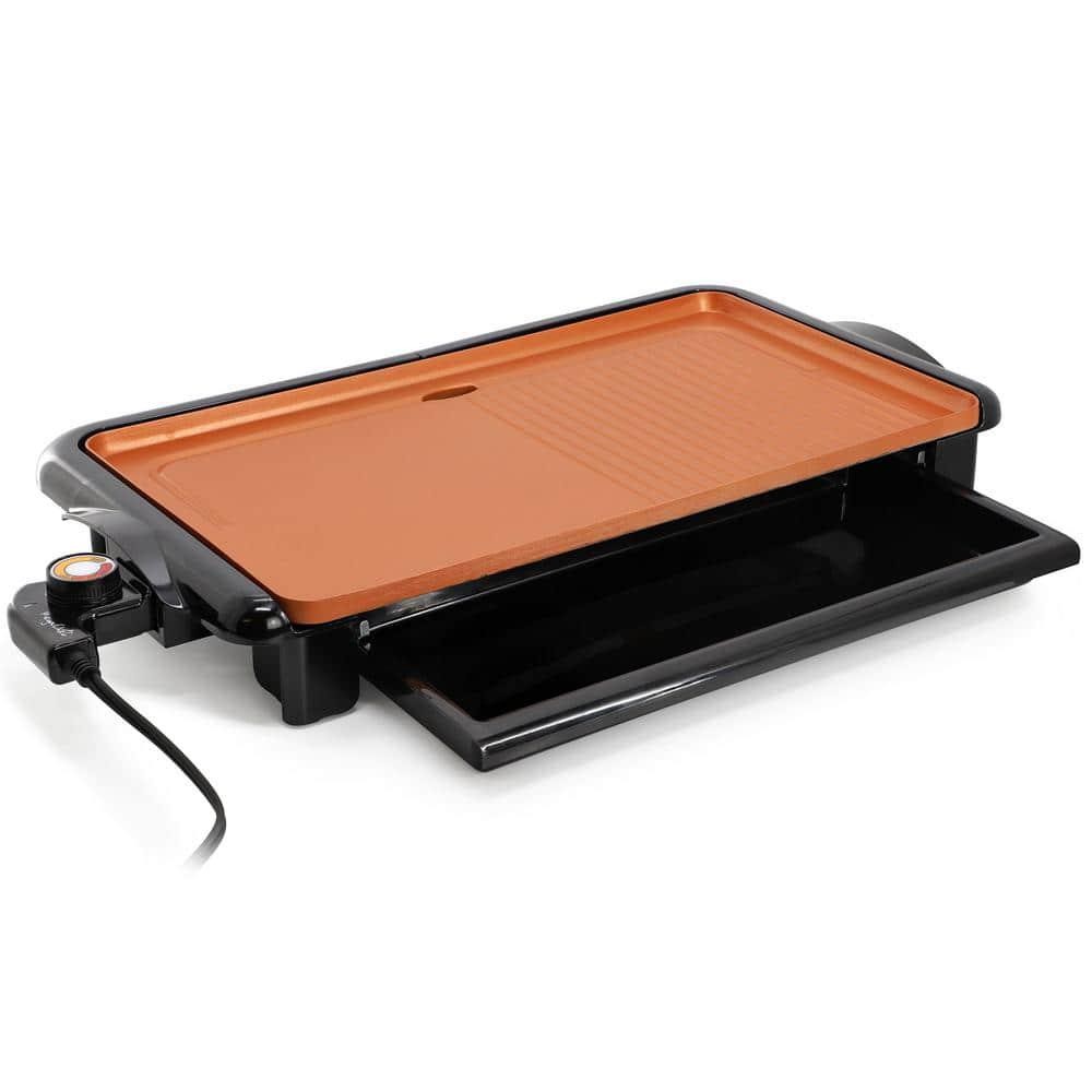 MegaChef Electric Grill Griddle 18.89 in. Copper Coating 1400W Non-Stick Surface