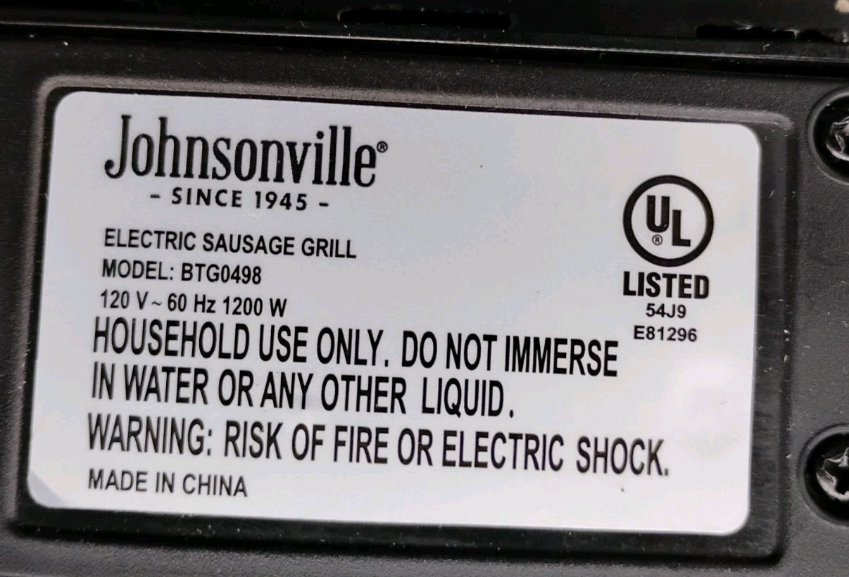Johnsonville Sizzling Sausage Indoor Electric Grill Countertop Original Box