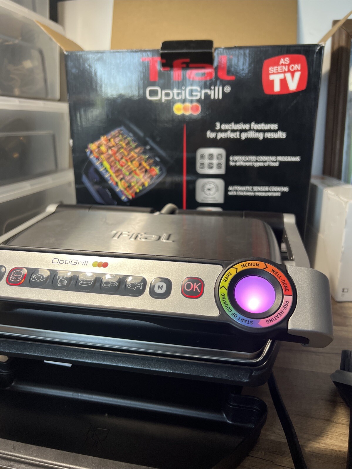 T-Fal OptiGrill 8351s1 Grill Automatic Sensor Indoor Stainless Steel Grill W Box