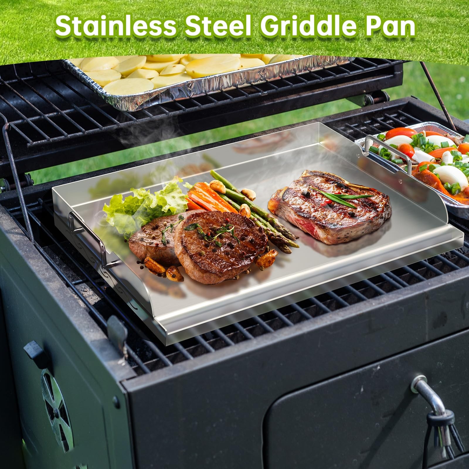 Universal Stainless Steel Griddle Flat Top Plate with Even Heating Bracing