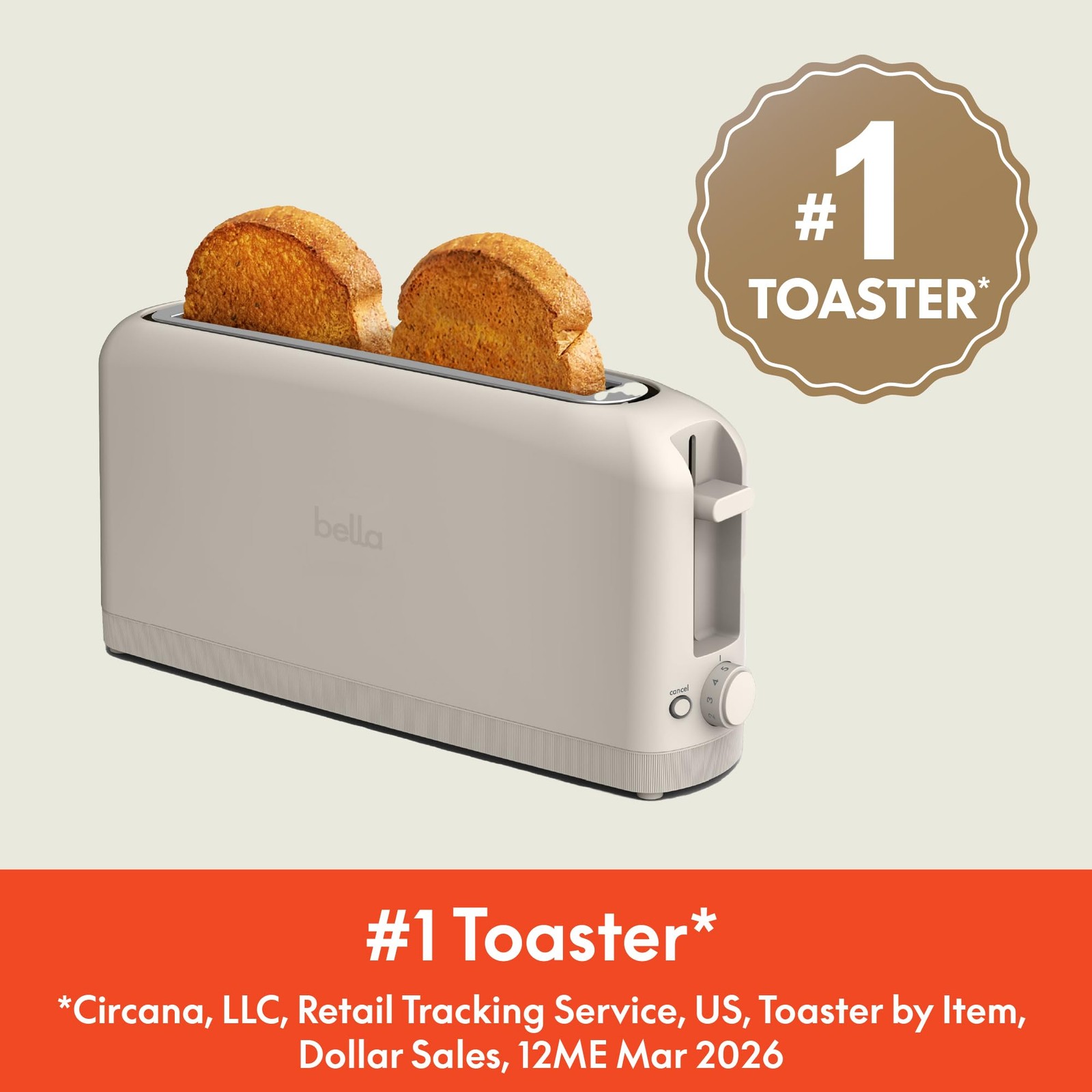 bella 2 Slice Slim Toaster, Fits-anywhere™ Kitchenware, 6 2 Slice, Oatmilk
