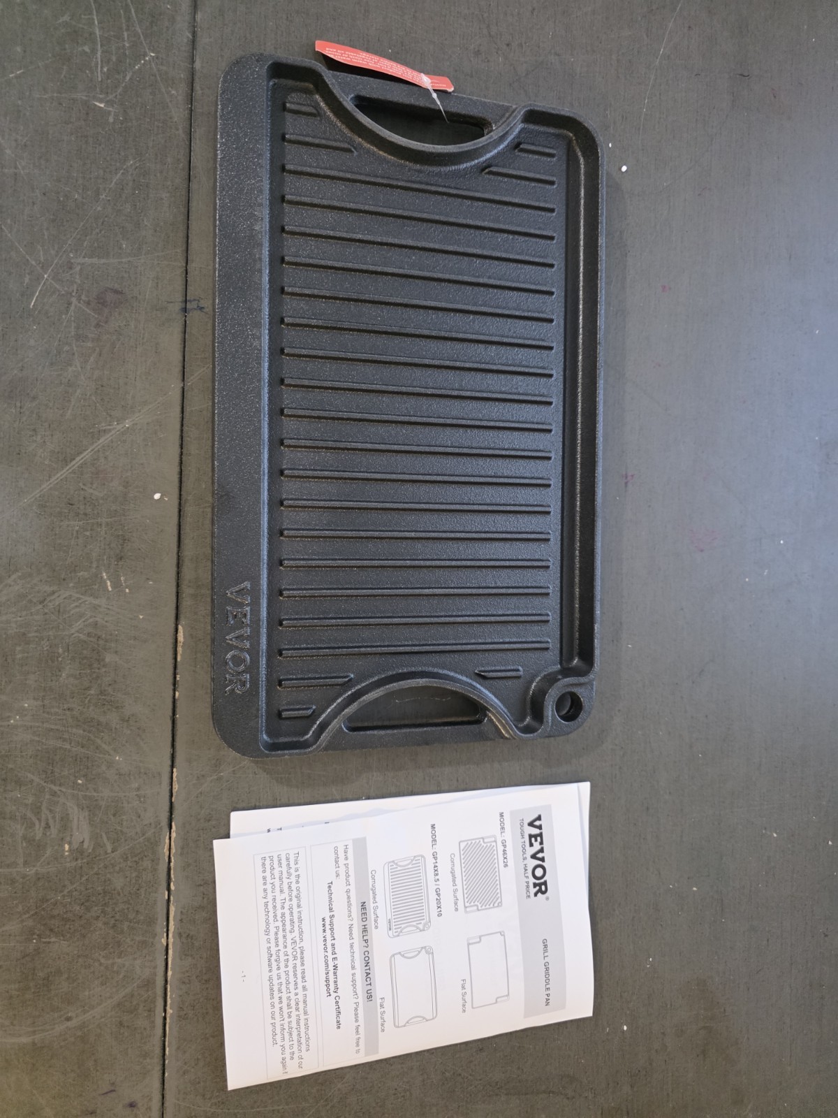 VEVOR Reversible Grill/Griddle, 14×8.5 inch Pre-Seasoned Cast Iron Griddle, Port