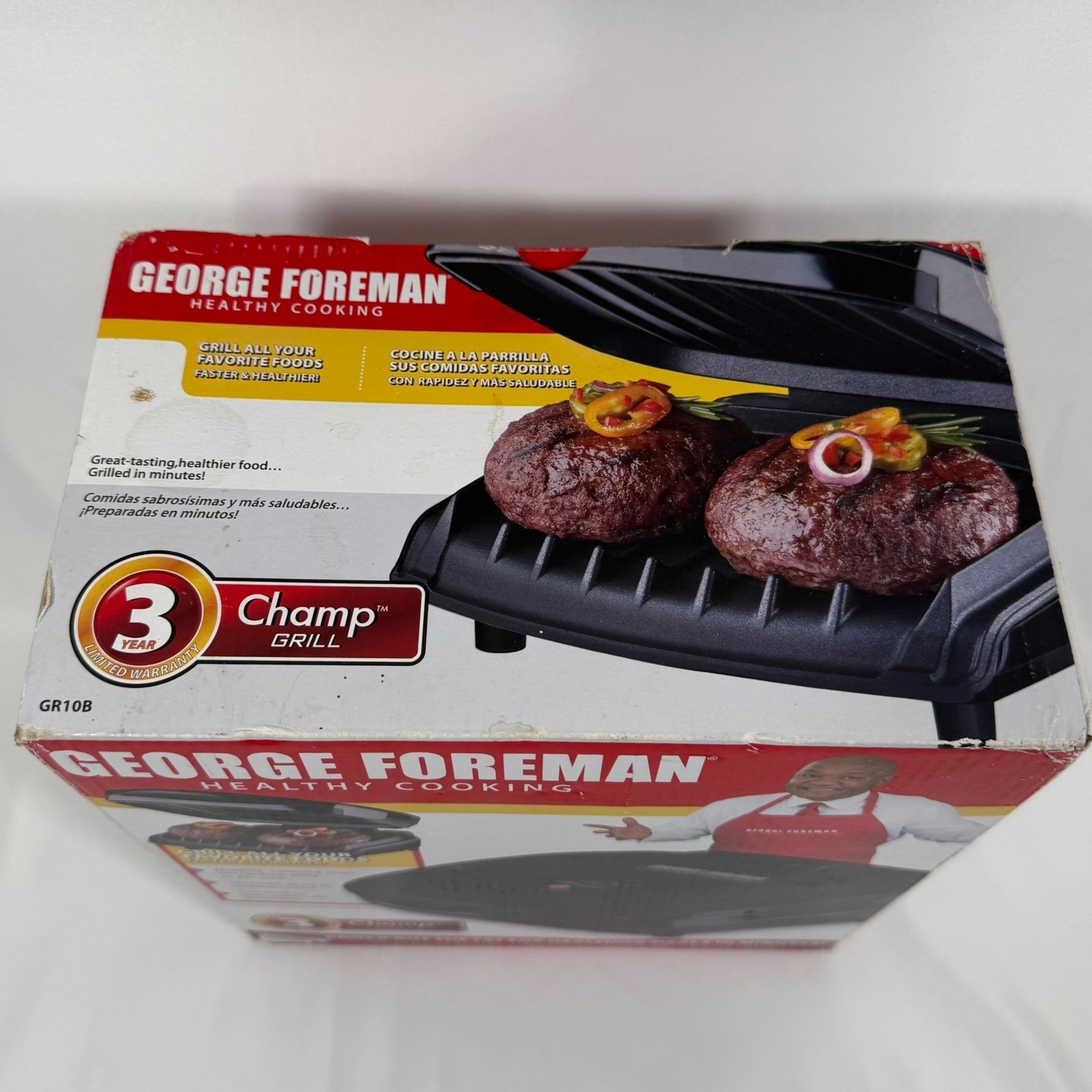 George Foreman Champ Grill GR10B Black 36 Sq In Nonstick Healthy Cooking New Box