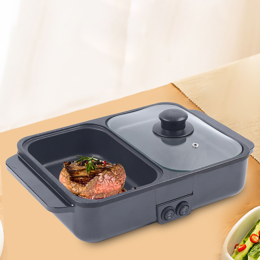 Electric Hot Pot and Grill Combo 2-in-1 Portable Cooker BBQ Baking Grill Pan