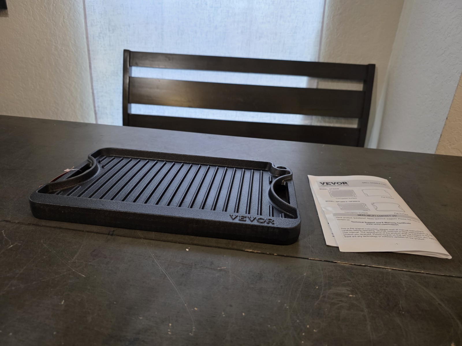 VEVOR Reversible Grill/Griddle, 14×8.5 inch Pre-Seasoned Cast Iron Griddle, Port