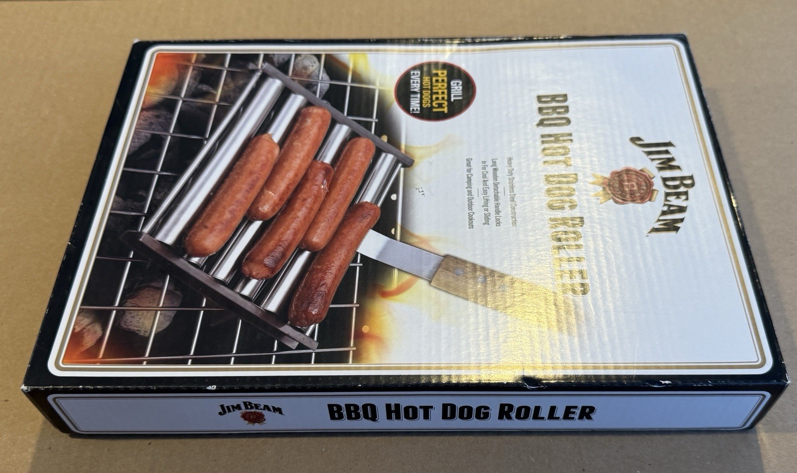 Jim Beam BBQ Hot Dog Roller * Heavy Duty Stainless Steel w/ Wood Handle * NEW