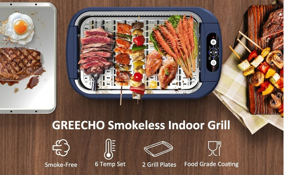 Greecho Smokeless Indoor Grill Model G-Sg01 1500 Watt Blue New-in-box!