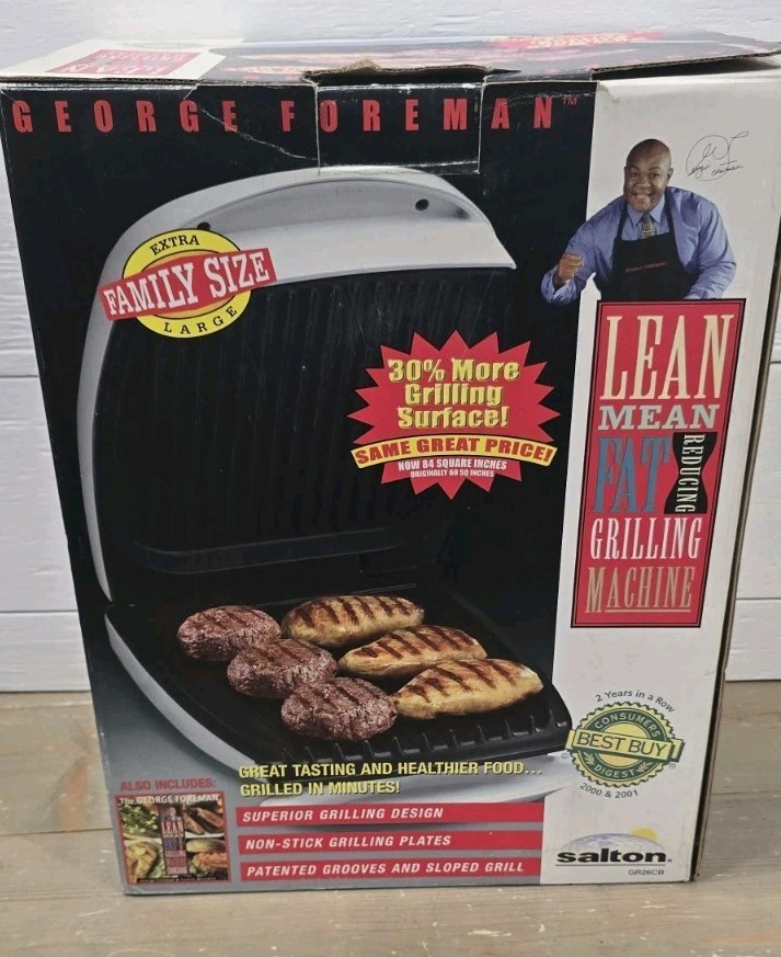 Vintage 2001 Brand New George Foreman GR26CB XL Indoor Grill Family Size