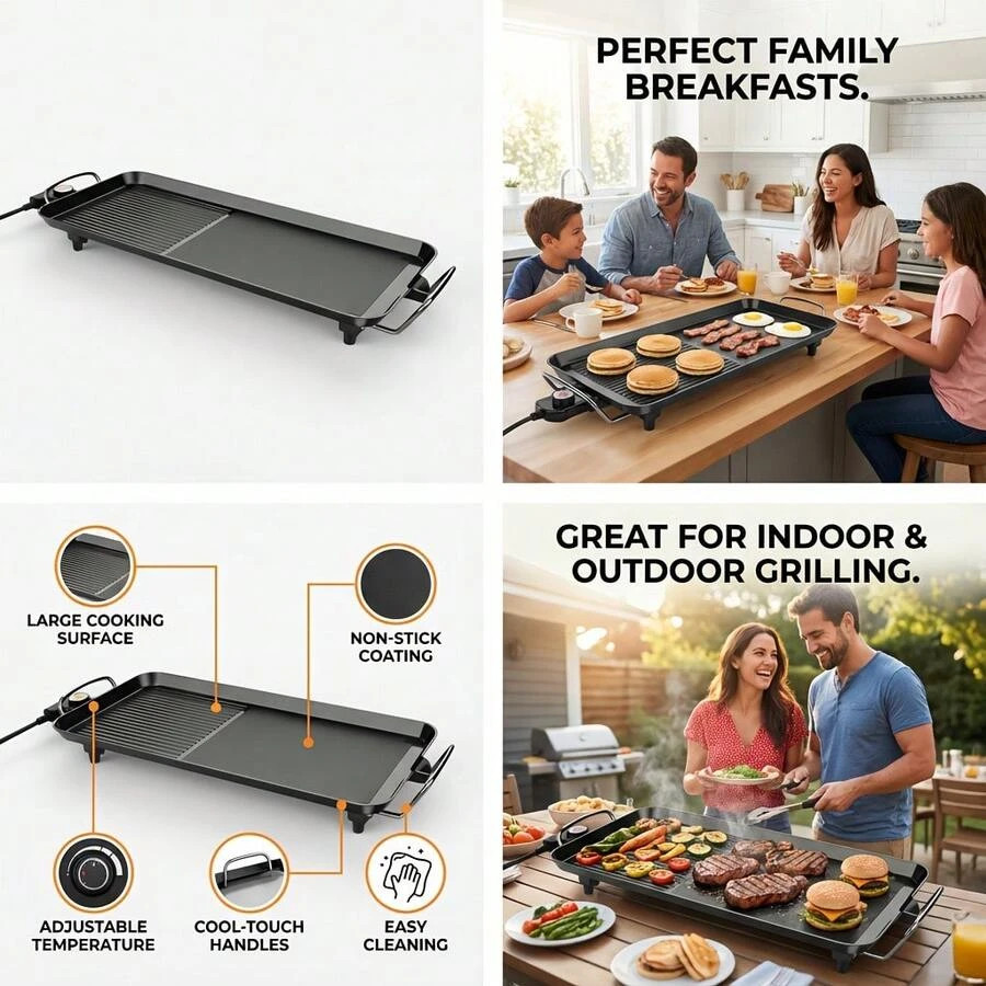 NEW Aoran Household Smokeless Electric Grill, Extra-Large Extended Non-Stick