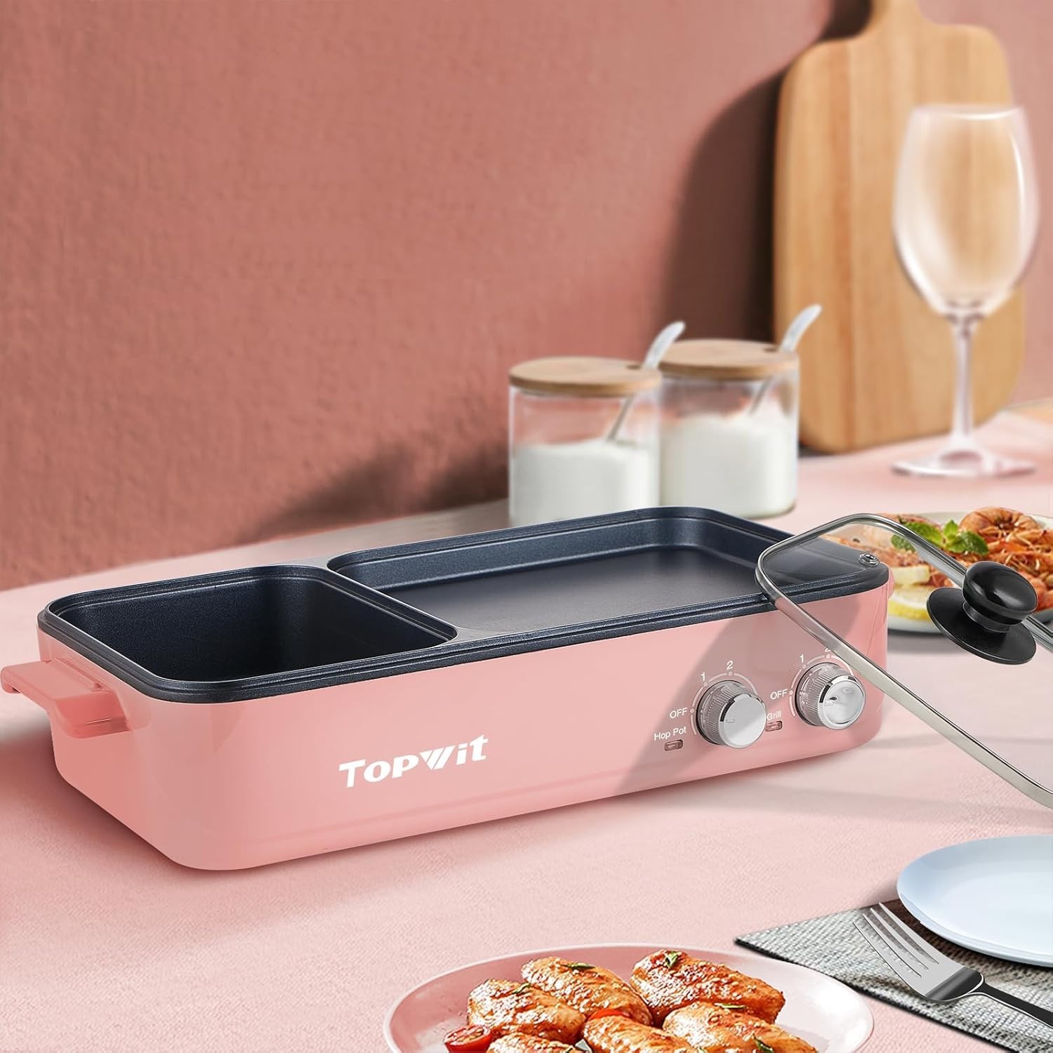 Electric Hot Pot and Grill Combo – Stylish Pink, Dual Temp Control, Safe Design