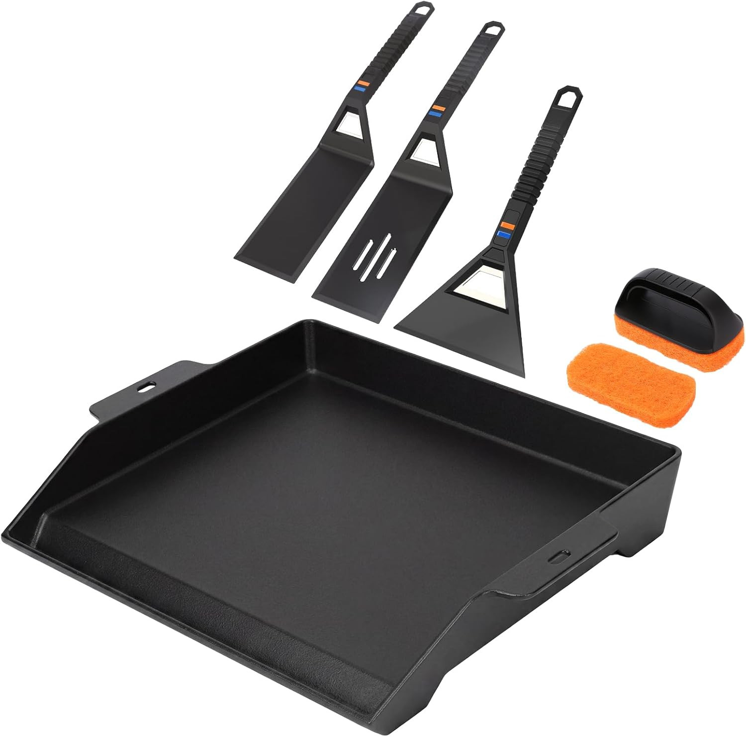 Griddle Kit, 17″ X 13″ Pre-Seasoned Cast Iron Flat Top Griddle with 5-Piece Scra