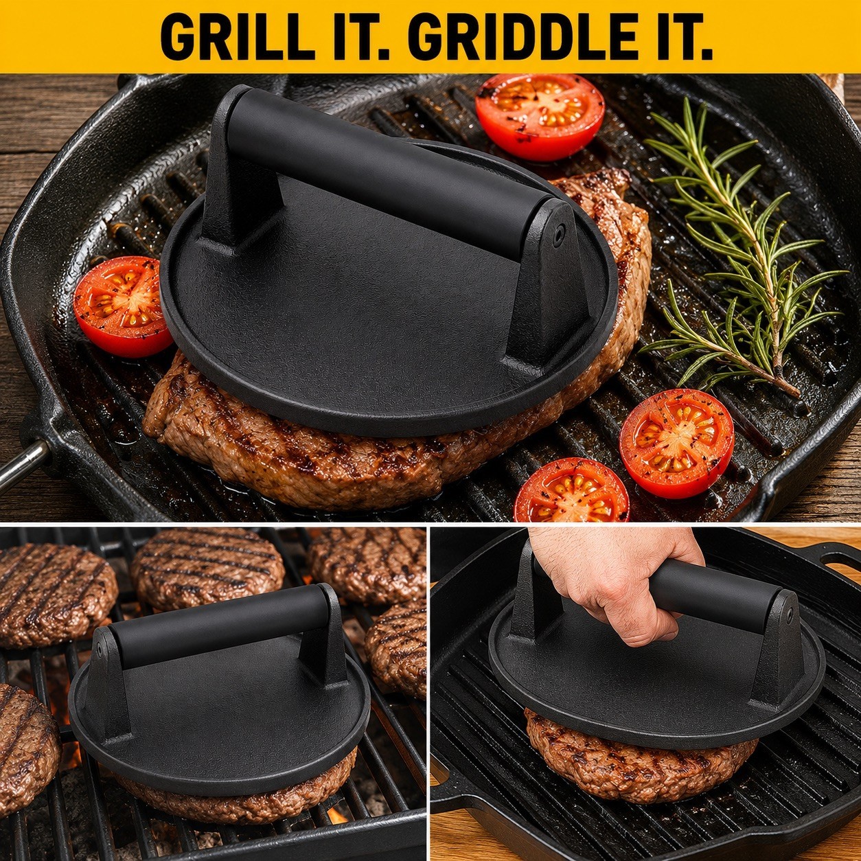 EAPPAY Heavy-Duty Cast Iron Meat PressEven Weight Distribution