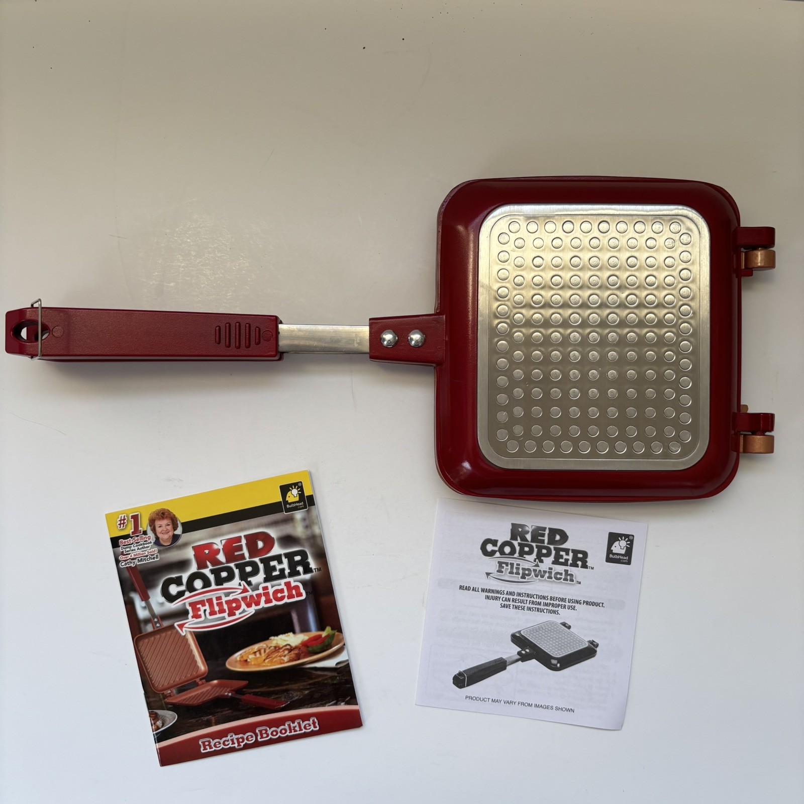 Red Copper Flipwich Non-Stick Stovetop Panini & Sandwich Maker New Open Box