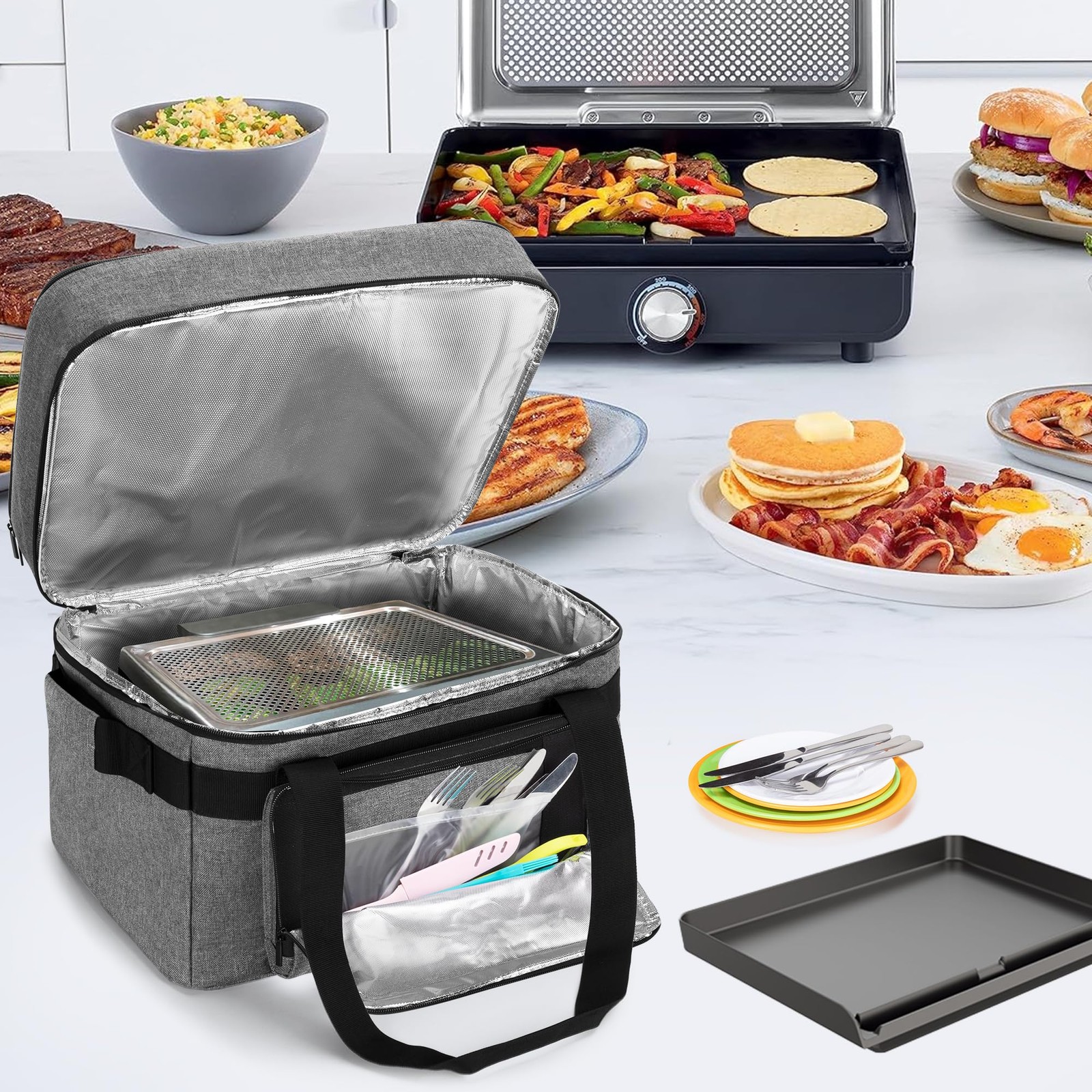 LUXJA Indoor Grill Carrying Bag with Bottom Pad Compatible with Ninja Sizzle …