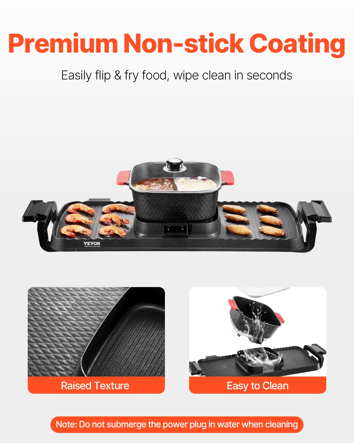 VEVOR Hot Pot with Grill 2300W 2-in-1 Electric Smokeless BBQ Pan with Removable