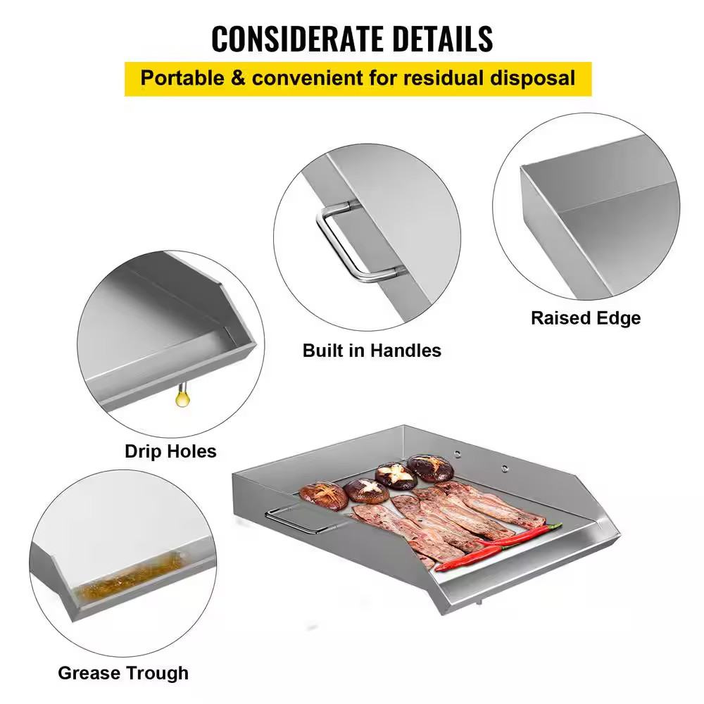 Stainless Steel Griddle 18 In. X 16 In. Universal Flat Top Rectangular Grills wi