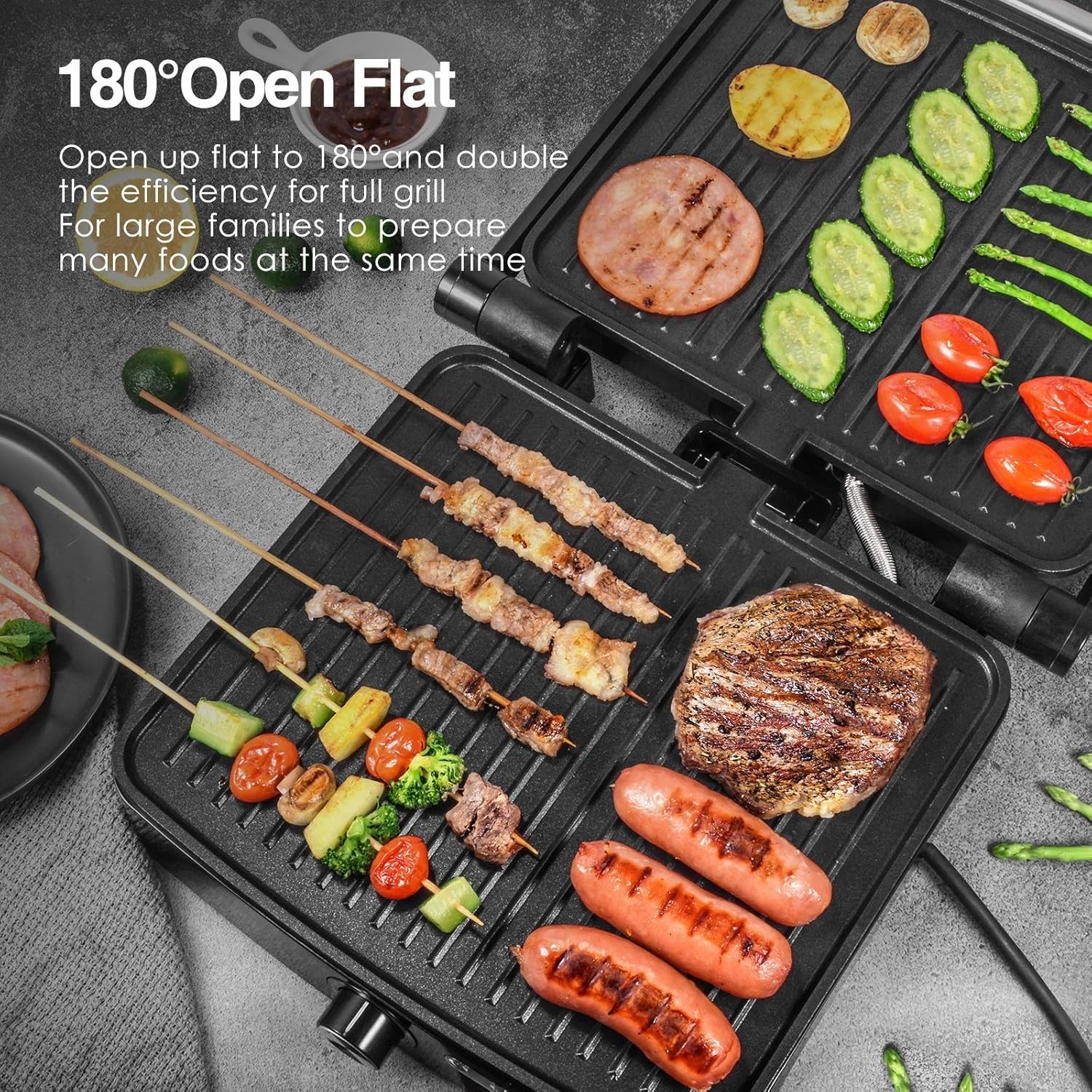 Adjustable Temperature Panini Grill, Nonstick Plates