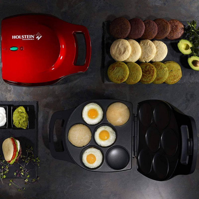 Holstein Housewares Arepa Maker Specialty Grill Red Non-Stick Interior 6-Piece