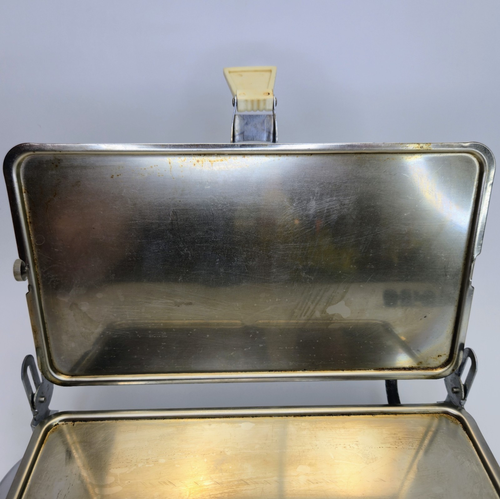 Vintage 1950s Chrome Electric Panini Grill 600W Mid Century Ivory Handles WORKS!