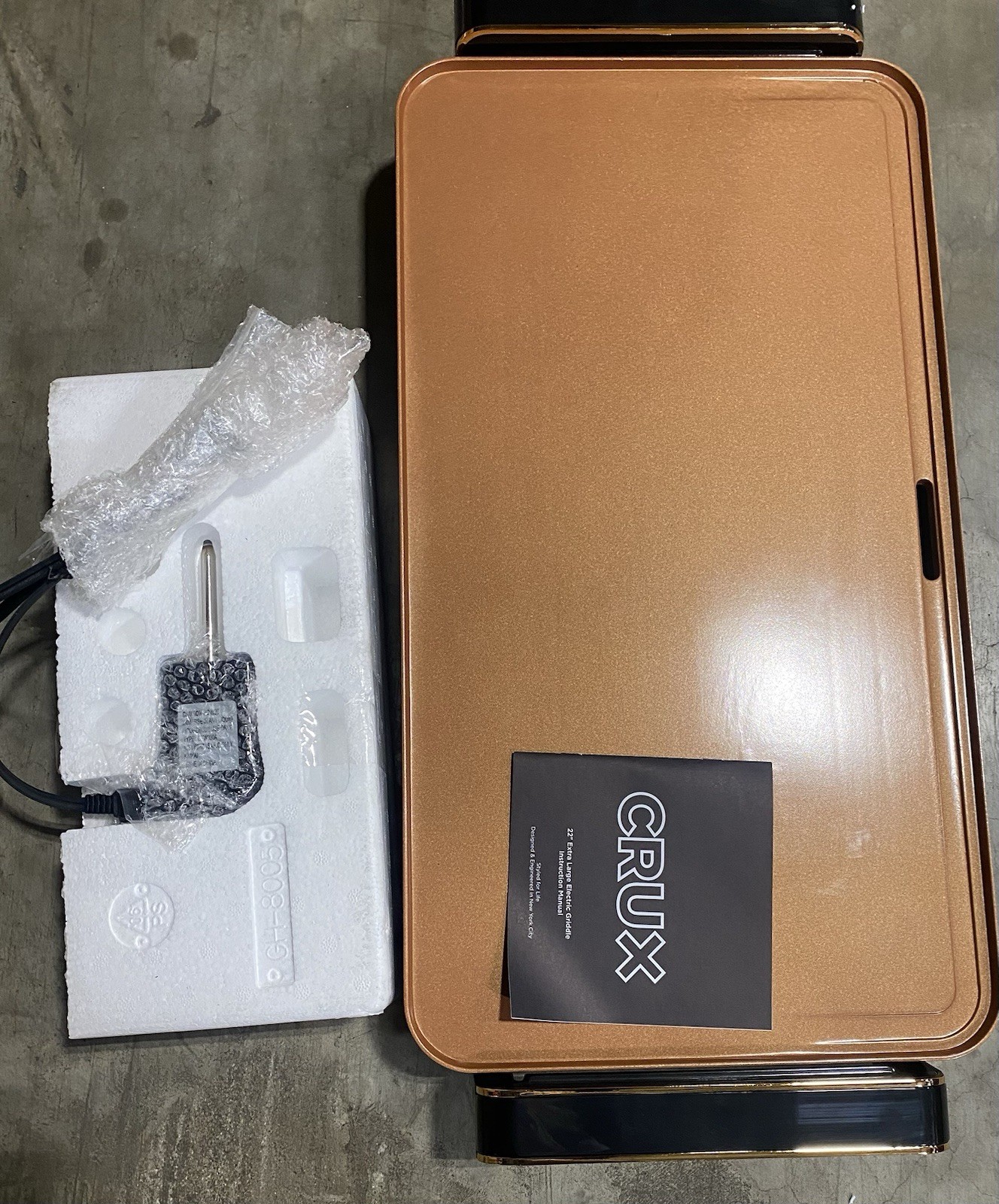 CRUX 22in Extra Large Electric Griddle 1500W 120V Temp Control Gold/Black