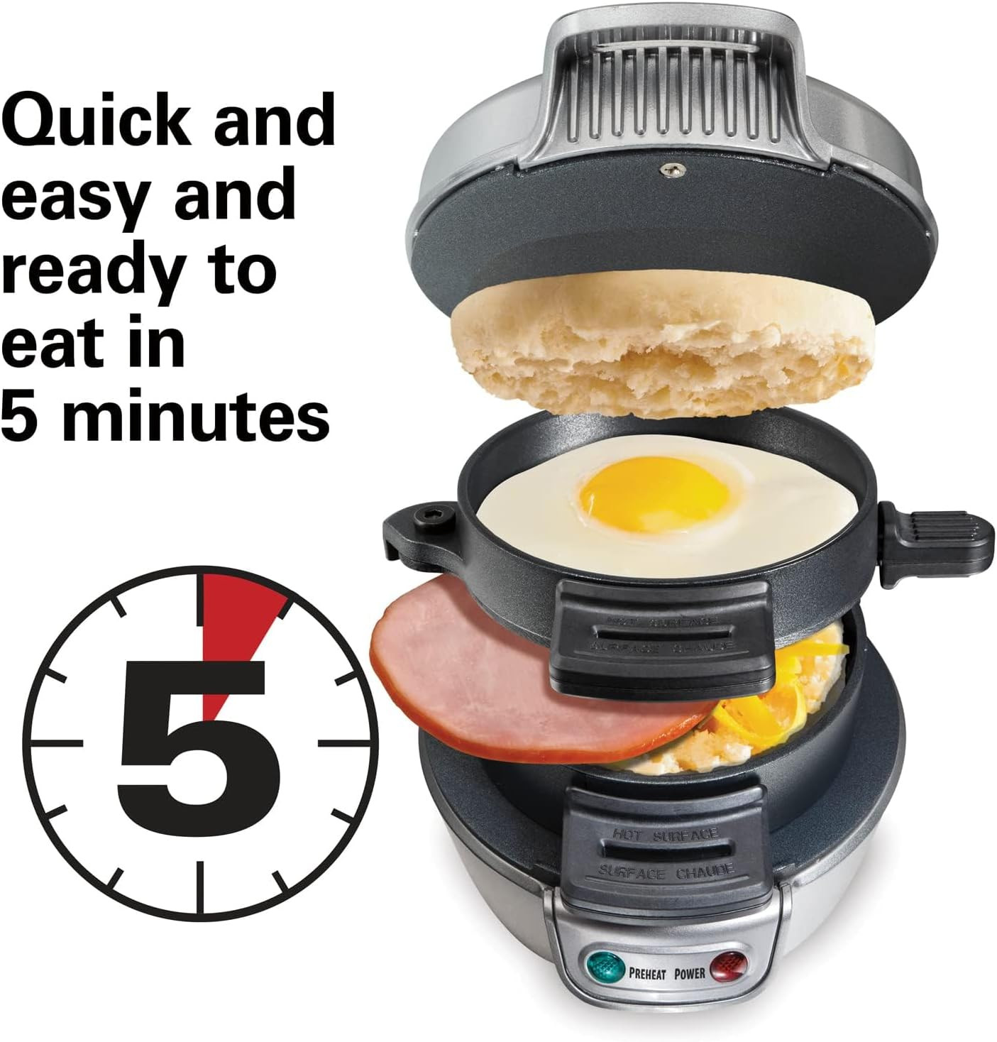 Breakfast Sandwich Maker with Egg Cooker Ring, Customize Ingredients, Perfect fo