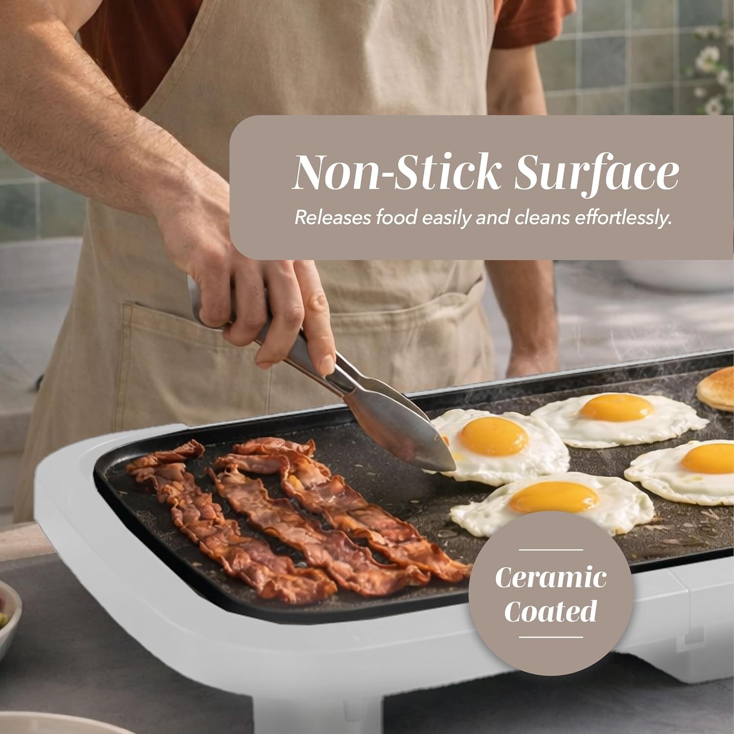 Electric Griddle, 1200W Nonstick 10″ x 16″ Cooking Surface, Cream