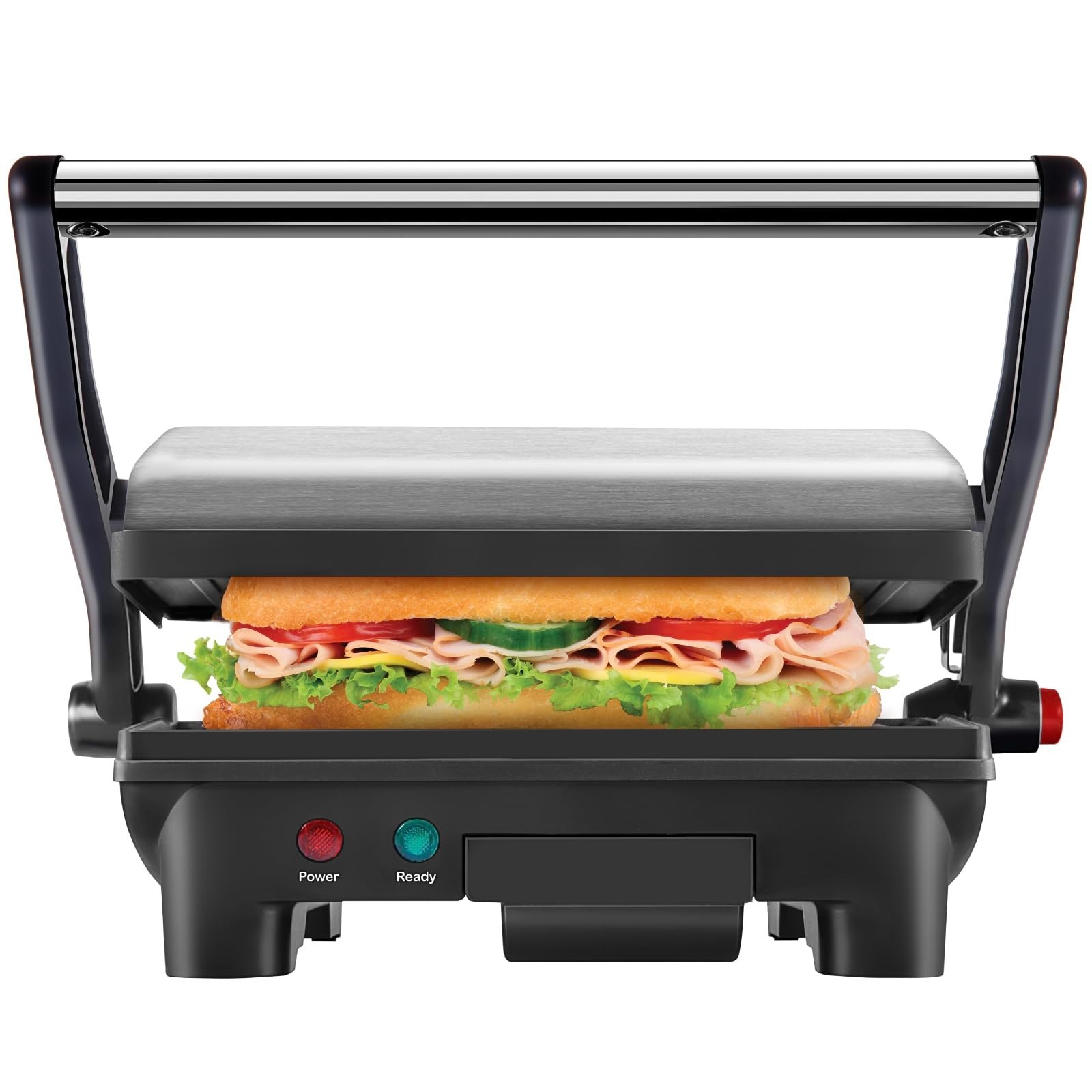 Compact 2-Slice Electric Panini Press Grill, Non-Stick Plates, 180° Open, Dishwa