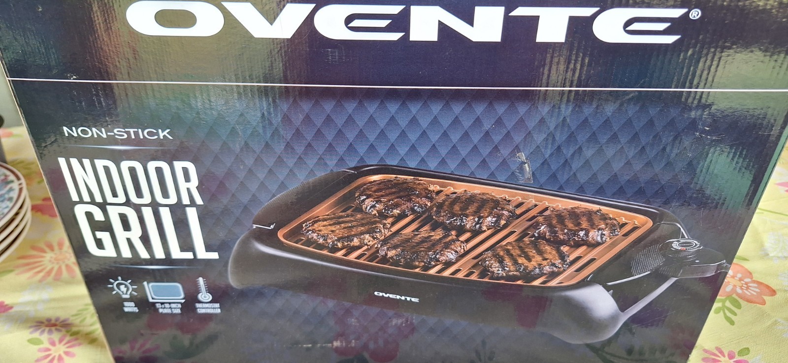 Ovente GD1632NLCO Smokeless Electric Tabletop Grill Nonstick, 5Serving 1000 Watt