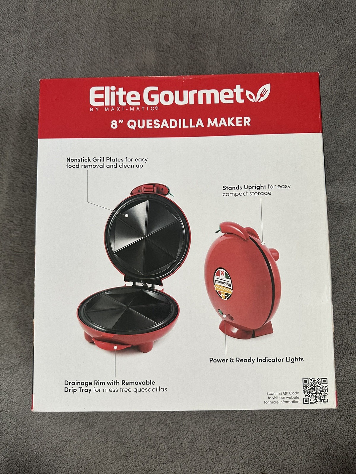 Elite Gourmet 8” Quesadilla Maker Manual Non Stick New Open Box Model EQD413
