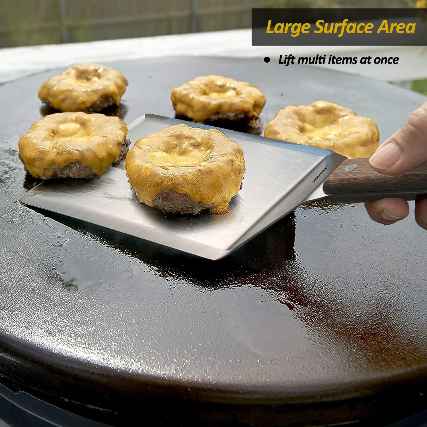 Extra Wide Spatula, Large Metal Spatula with 5″ x 6″, Wood & Stainless Steel