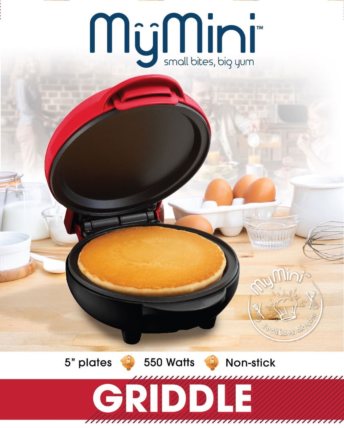 MyMini 550W Red Pancake Griddle Electric Small Kitchen Breakfast Cookware