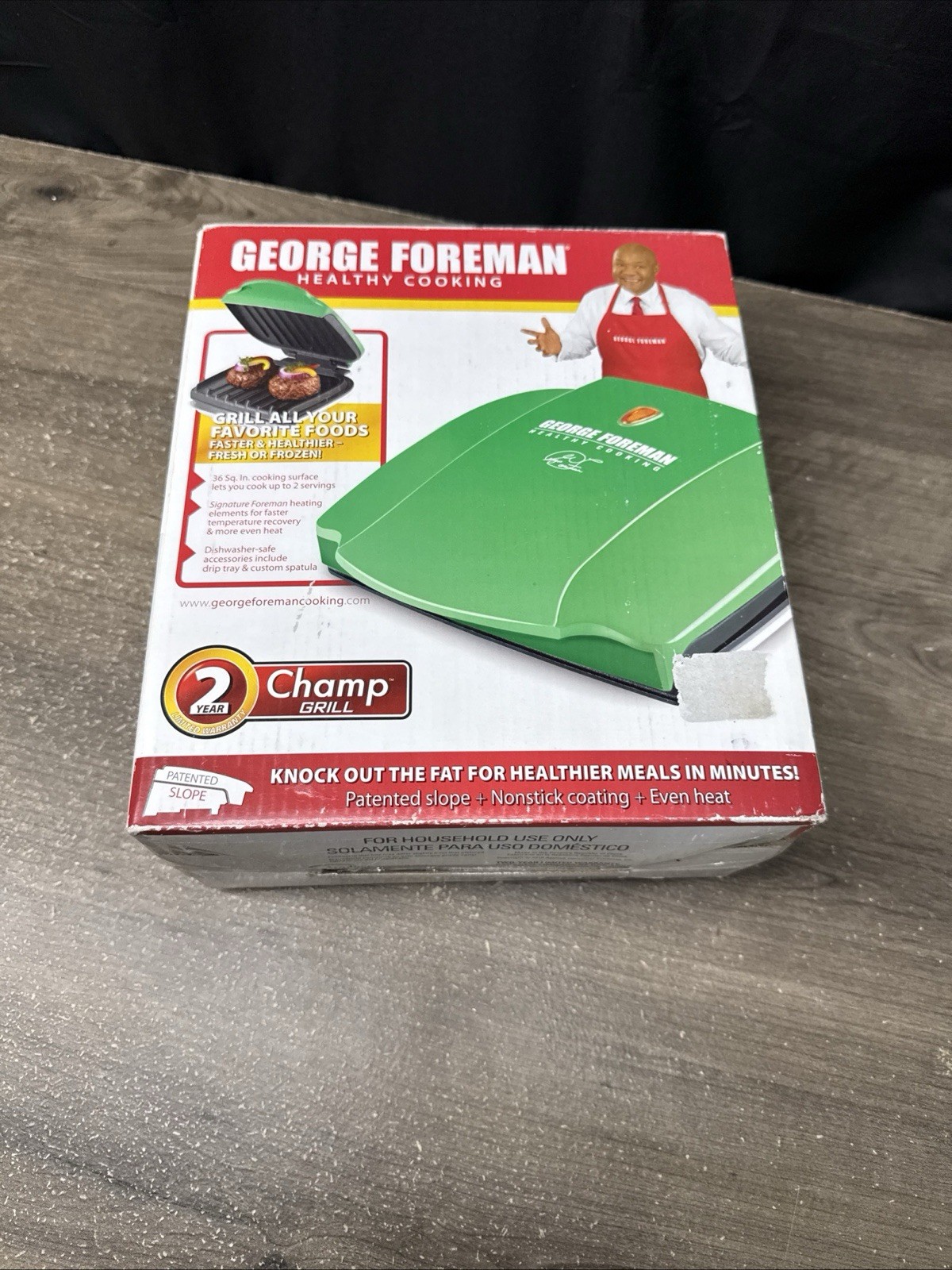George Foreman Champ Grill – Healthy Cooking, Green (Model GR0036G)