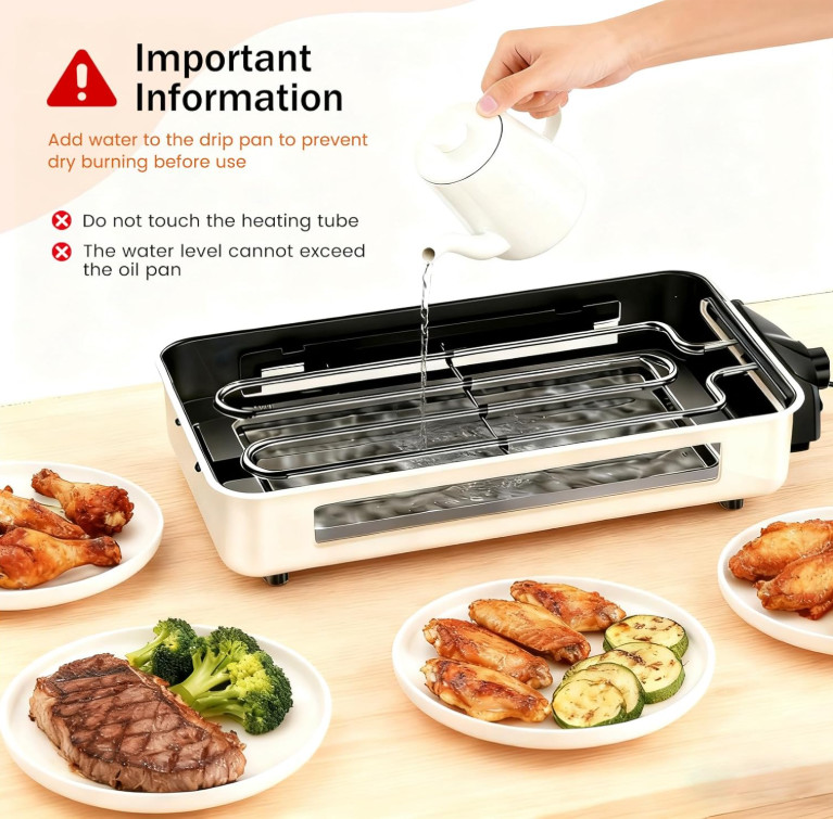 Parrilla eléctrica 1500W 2 en 1 sin humo placas grill plancha raclette portátil