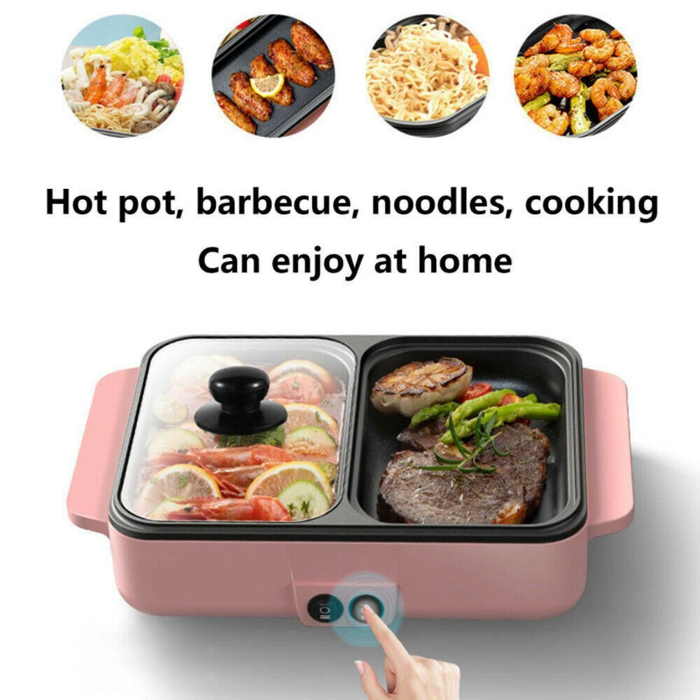 Electric Hot Pot 2 in 1 Shabu Hotpot Korean BBQ Grill Separate Temp Control
