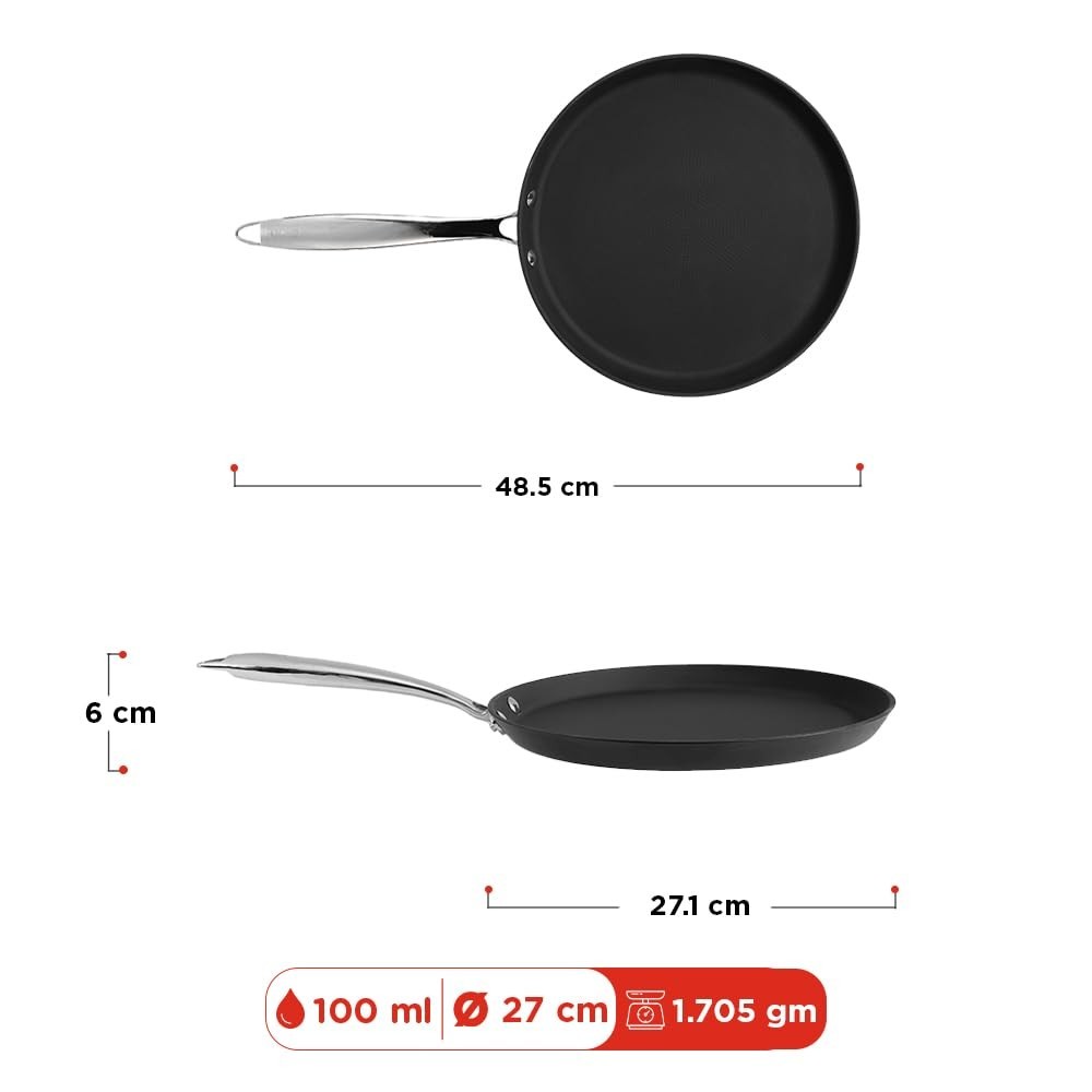 Vinod Ferona Cast Iron Dosa Tawa Gas Stick-Free Metal Spoon Safe PTFE Free