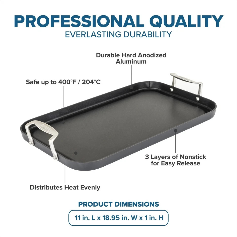 Viking Nonstick Double Burner Griddle, 19 x 11 Inch Hard Anodized Kitchen Gr…