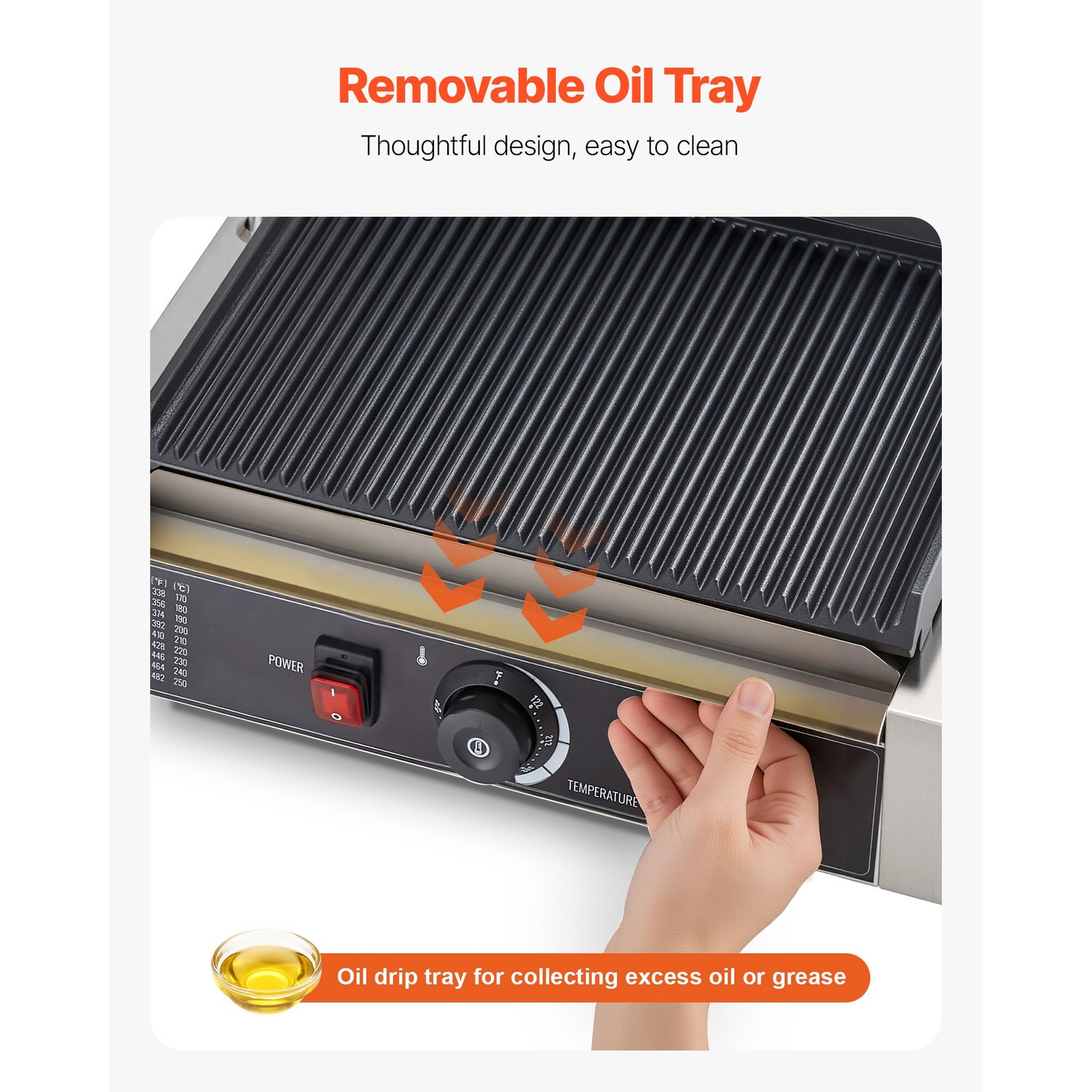 Electric Panini Grill, 1800W Sandwich Press with Temp Control, 13.5×9.3 in