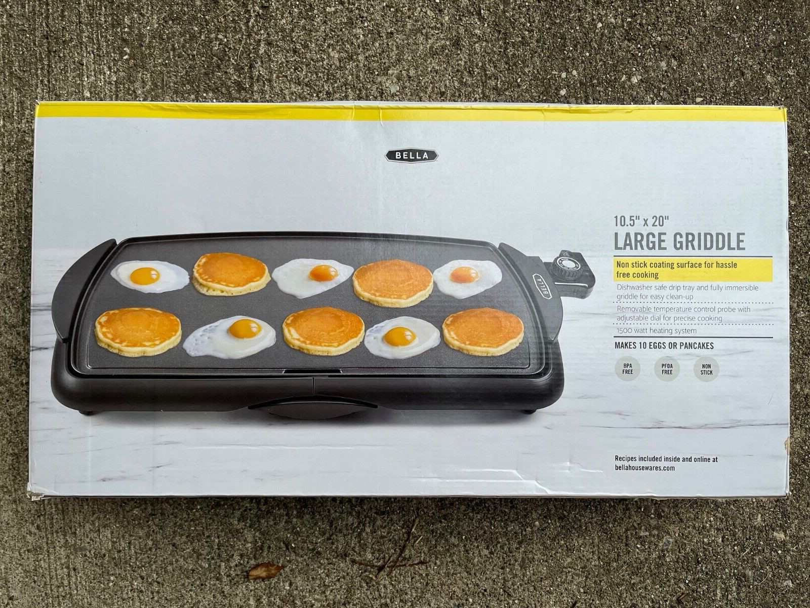 BELLA Nonstick Ceramic Electric Griddle 10.5″ x 20″/1500 watts, NEW in box