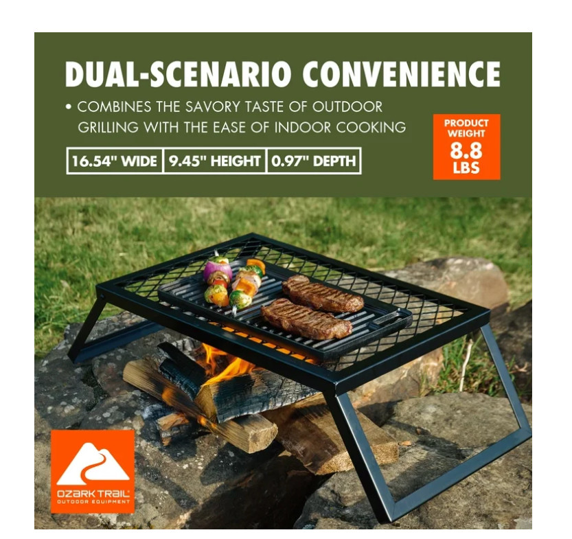 Ozark Trail Deluxe Cast Iron Reversible Grill Griddle Plate, Black,Hand Wash