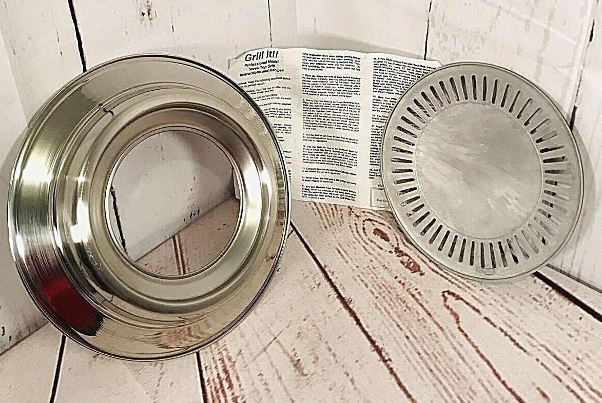 Smokeless “Grill It” Stove Top Indoor Grill Compact Kitchen Cooking Silver 614A2