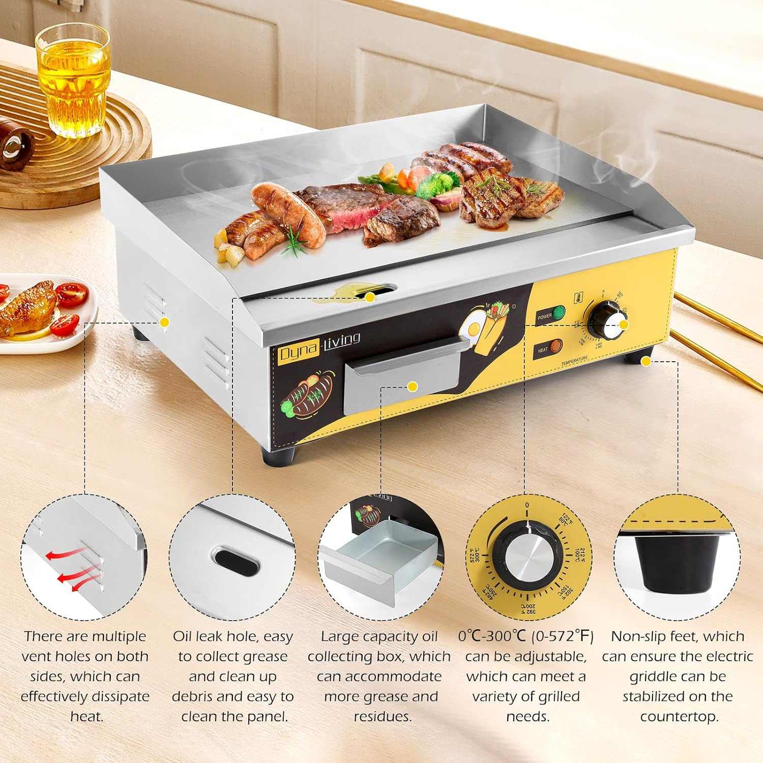 Commercial Electric Griddle 22” Stainless Steel Countertop Griddle 3000W 110V F