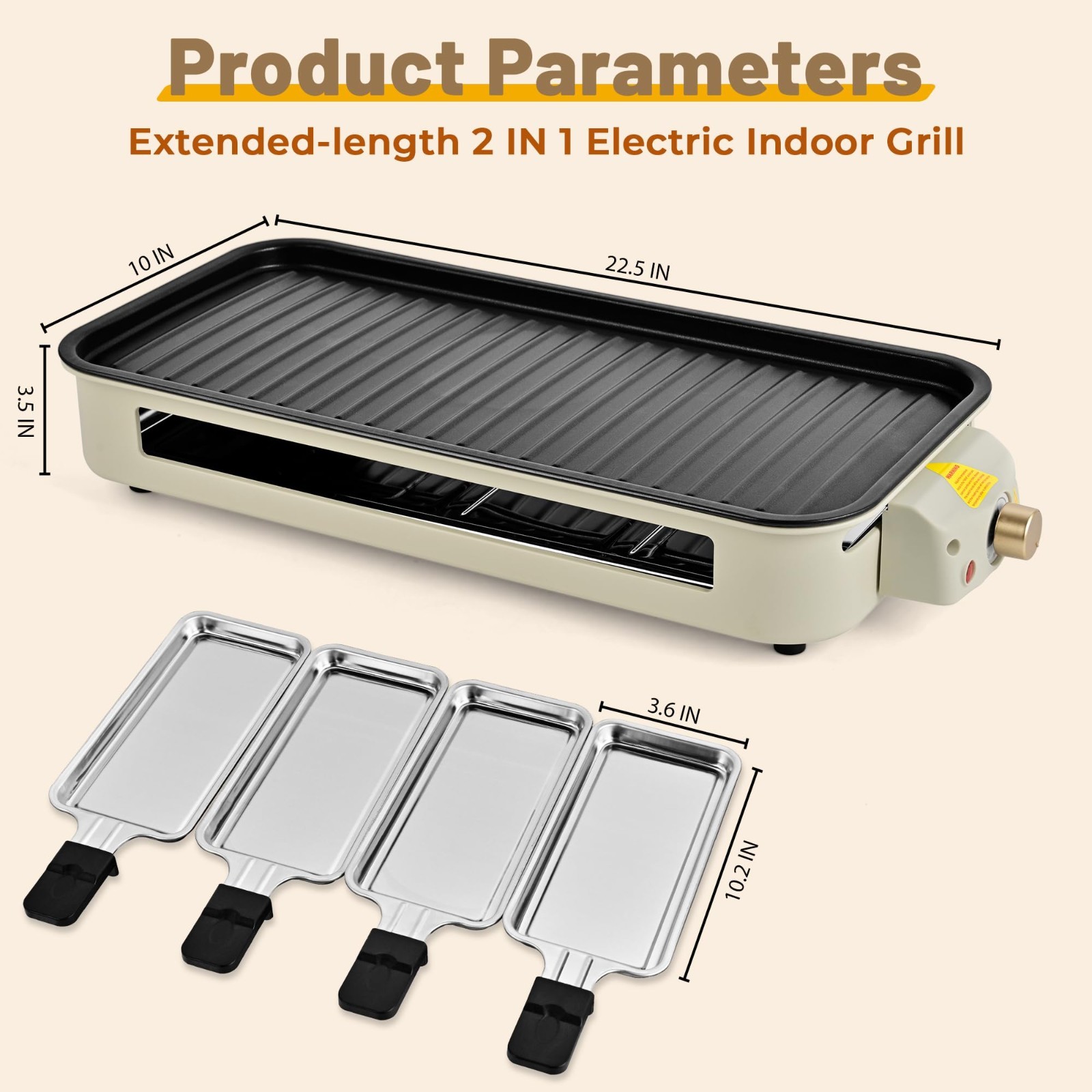 2-in-1 Electric Indoor Grill & Griddle for Kitchen, Non-Stick Cooking Surface
