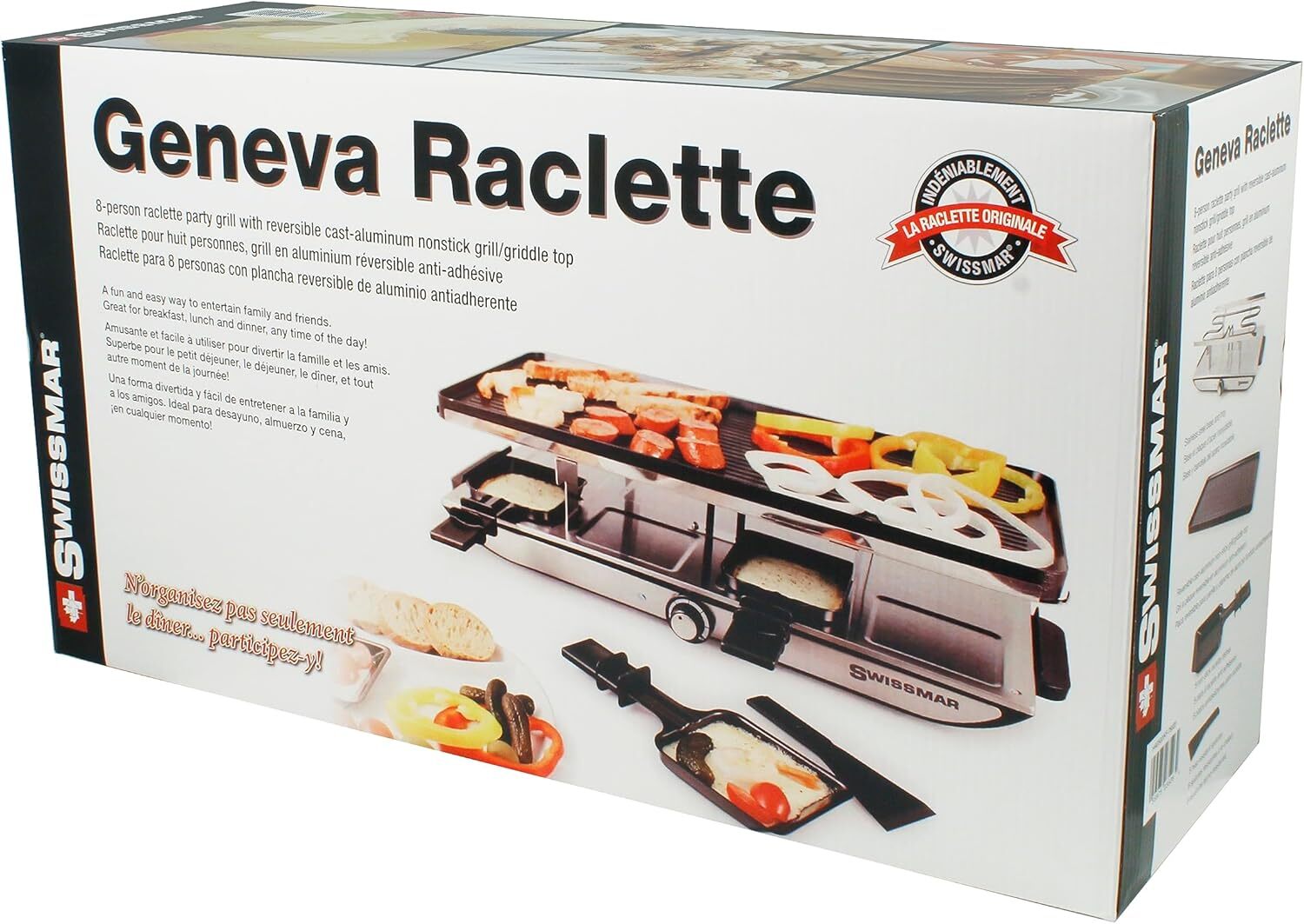 Swissmar Geneva Raclette with Reversible Cast Aluminum Grill 8 Person, Silver