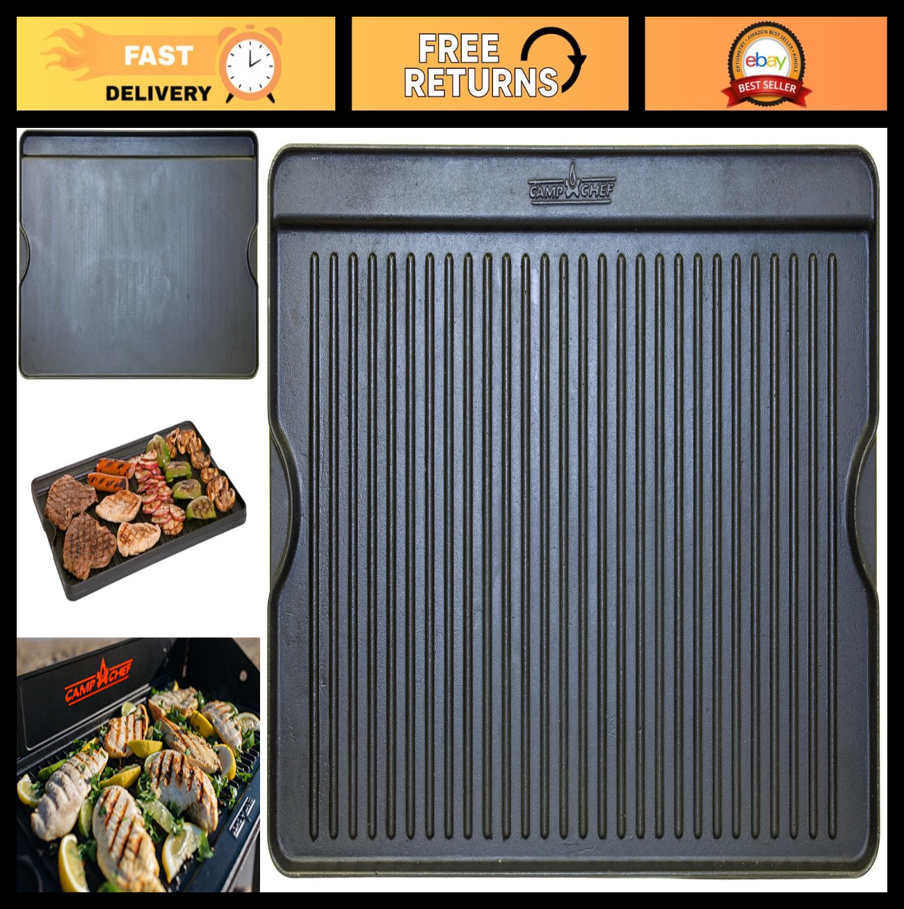 16″x24″ Non-Stick Cast Iron Griddle for Grill & Cooking, Heavy-Duty Kitchen Tool
