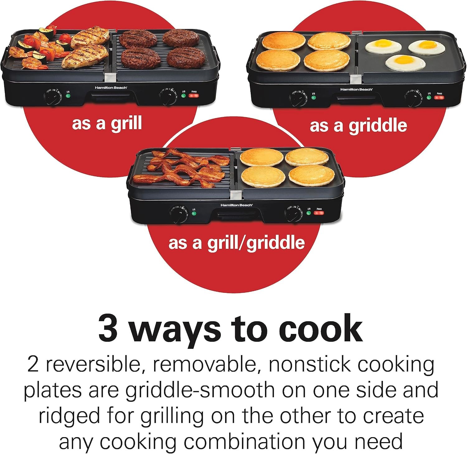 3-in-1 Electric Indoor Grill Griddle 8-Serving Reversible Nonstick Plates 2