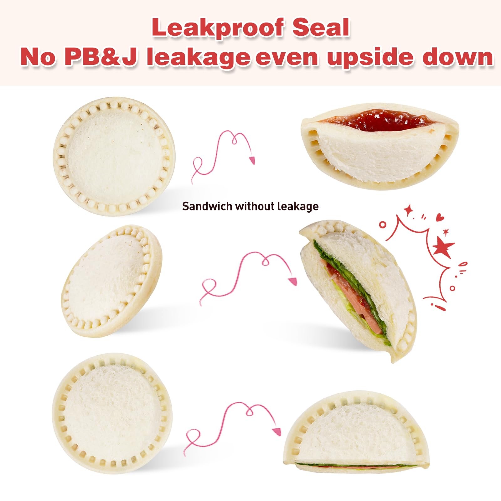 Leak-Proof & BPA-free Sandwich Cutter and Sealer for Peanut Butter&Jelly,Roun…