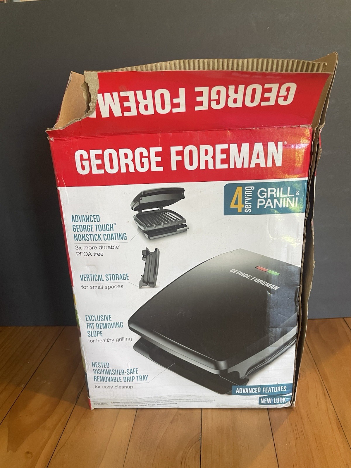 George Foreman GR340FB 4 Serving Grill Panini Press Open Box New Unused