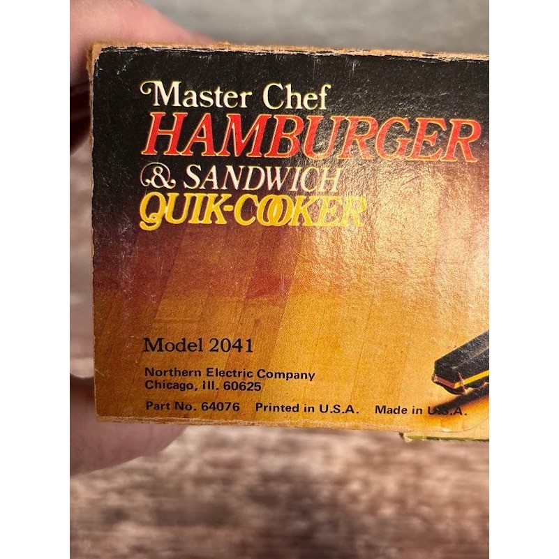 Master Chef Hamburger Sandwich Quik Cooker Electric Griddle Model 2041 NOS