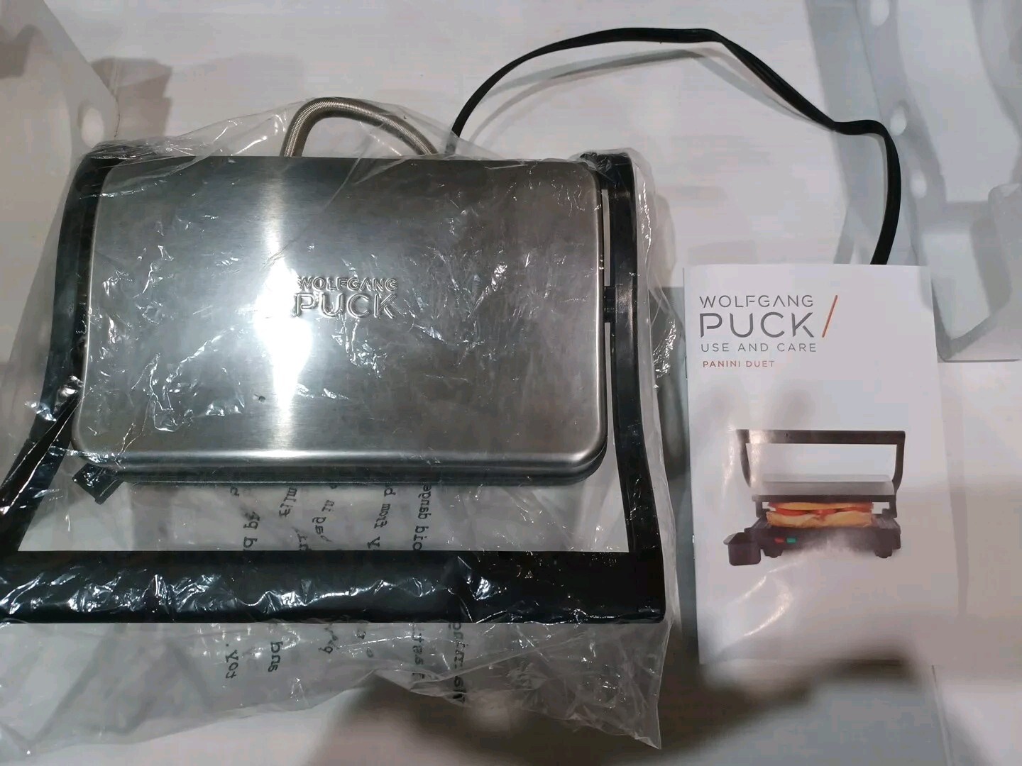 WOLFGANG PUCK Panini Duet Sandwich Maker Non-Stick Stainless Steel Open Box